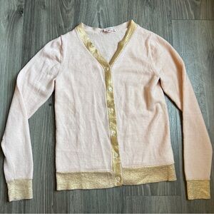 Bonpoint pink cream button up top shirt Cardigan wool 12 girl sweater glitter